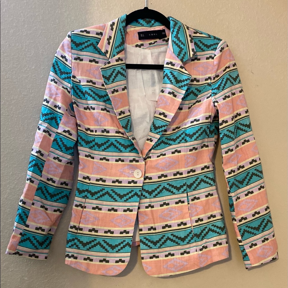 CBRL Pink and Green Patterned Blazer
